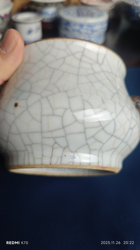 古玩陶瓷哥釉雙耳爐真品鑒賞圖