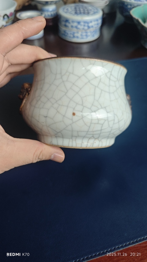 古玩陶瓷哥釉雙耳爐真品鑒賞圖