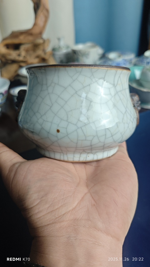 古玩陶瓷哥釉雙耳爐真品鑒賞圖