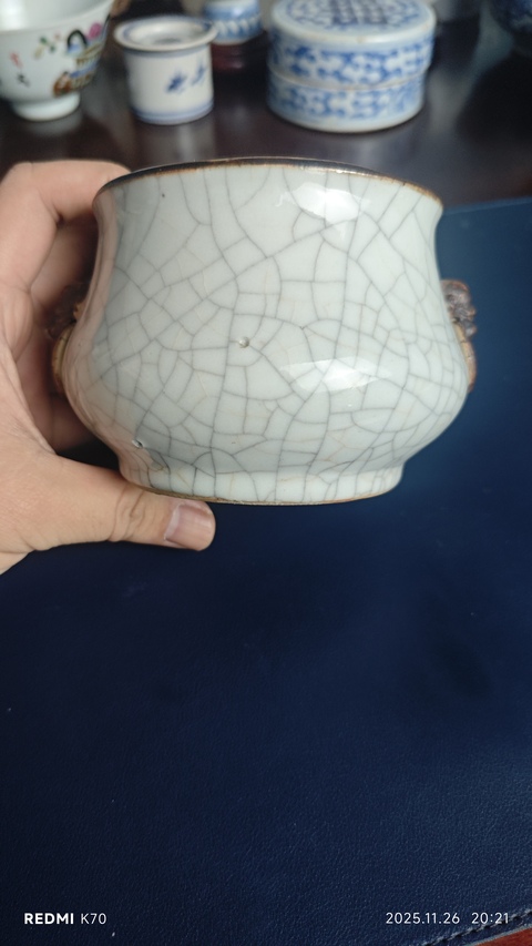 古玩陶瓷哥釉雙耳爐真品鑒賞圖