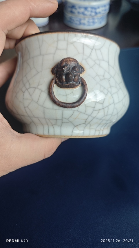 古玩陶瓷哥釉雙耳爐真品鑒賞圖