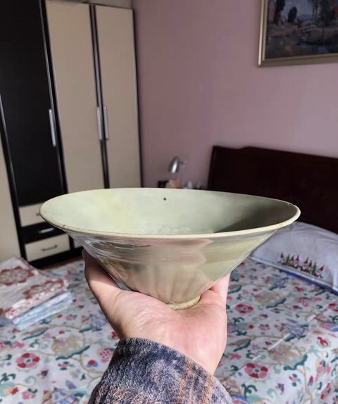 古玩陶瓷北宋耀州窯半碗牡丹大碗真品鑒賞圖