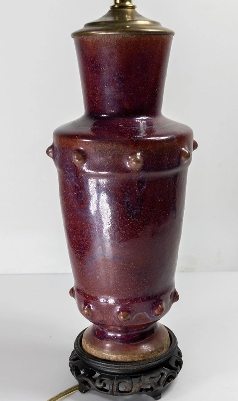 古玩陶瓷窯變釉鼓釘弦紋撇口長頸瓶真品鑒賞圖