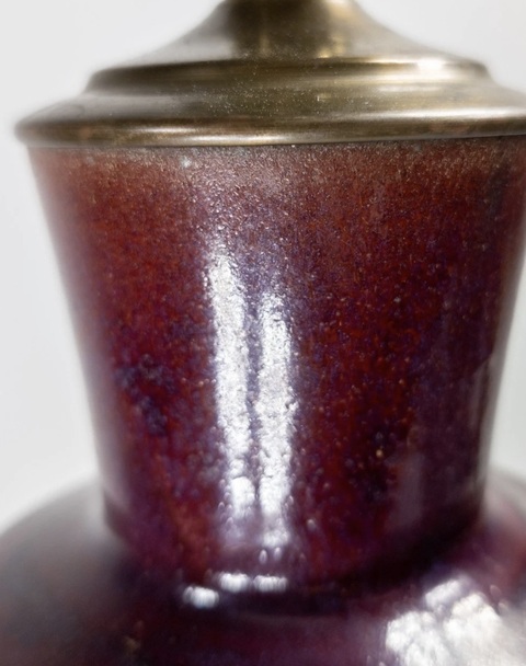 古玩陶瓷窯變釉鼓釘弦紋撇口長頸瓶真品鑒賞圖