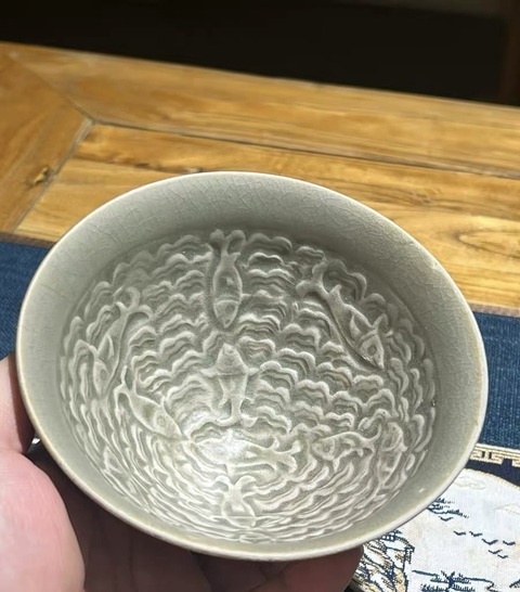 古玩陶瓷北宋·耀州窯·魚水承歡盞真品鑒賞圖