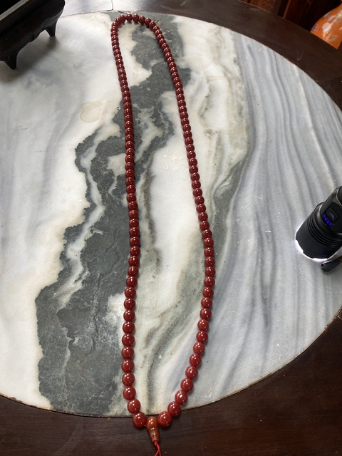 古玩玉器紅瑪瑙珠串真品鑒賞圖