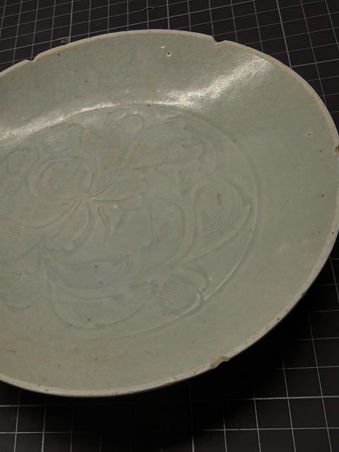 古玩陶瓷青白釉六曲口刻花盤真品鑒賞圖