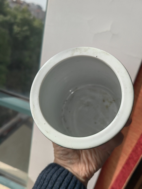 古玩陶瓷墨地素三彩梅花筆筒真品鑒賞圖