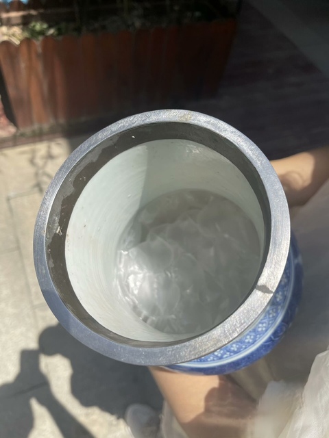 古玩陶瓷柳蔭棲馬紋青花鳳尾尊標本真品鑒賞圖