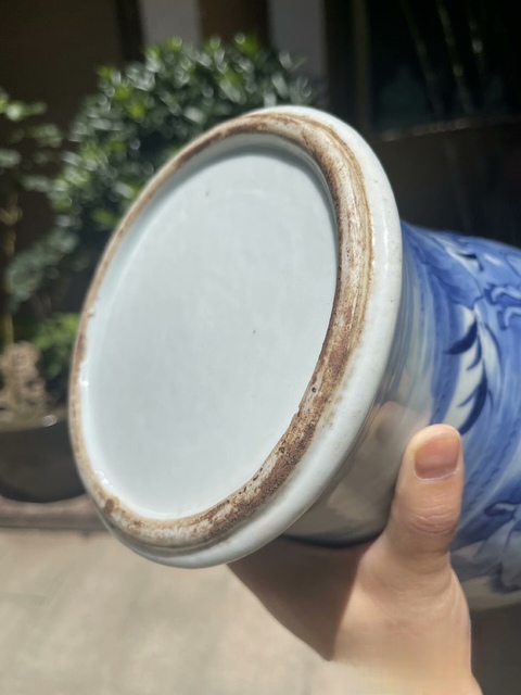 古玩陶瓷柳蔭棲馬紋青花鳳尾尊標本真品鑒賞圖