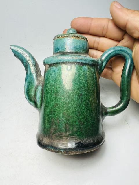 古玩陶瓷同記款窯變綠釉執壺拍賣，當前價格199元