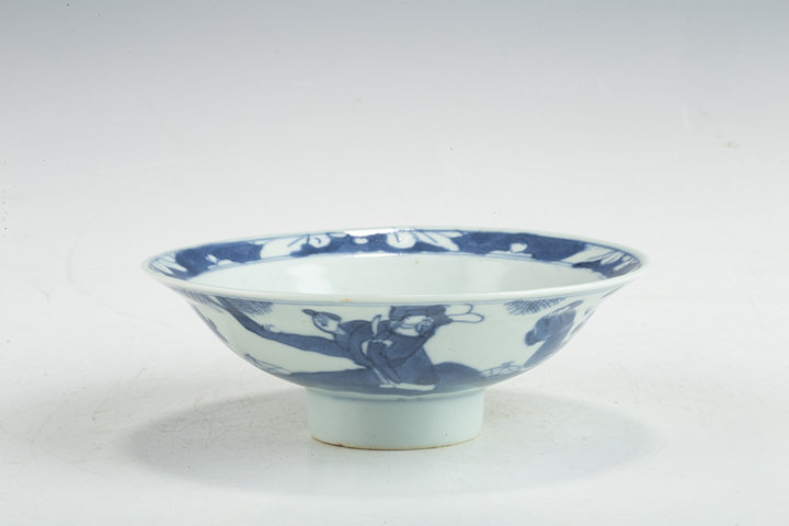 古玩陶瓷清晚·青花福祿壽三星人物紋高足碗真品鑒賞圖