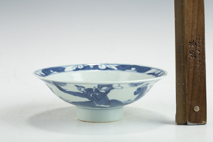 古玩陶瓷清晚·青花福祿壽三星人物紋高足碗真品鑒賞圖