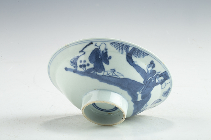 古玩陶瓷清晚·青花福祿壽三星人物紋高足碗真品鑒賞圖