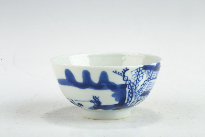 古玩陶瓷清晚·青花山水垂釣紋杯真品鑒賞圖