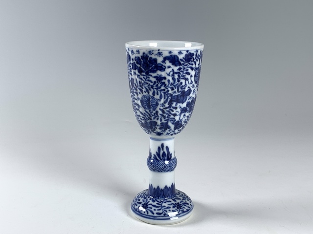 古玩陶瓷清康熙·青花花卉紋高腳杯拍賣，當前價格4642元
