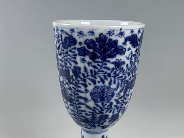 古玩陶瓷清康熙·青花花卉紋高腳杯拍賣，當前價格4642元