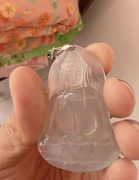 古玩玉器水沫玉“觀音掛件”真品鑒賞圖