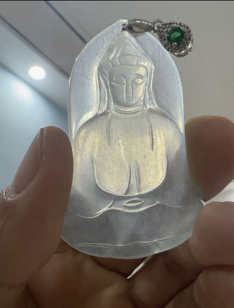 古玩玉器水沫玉“觀音掛件”真品鑒賞圖