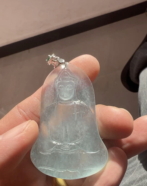 古玩玉器水沫玉“觀音掛件”真品鑒賞圖
