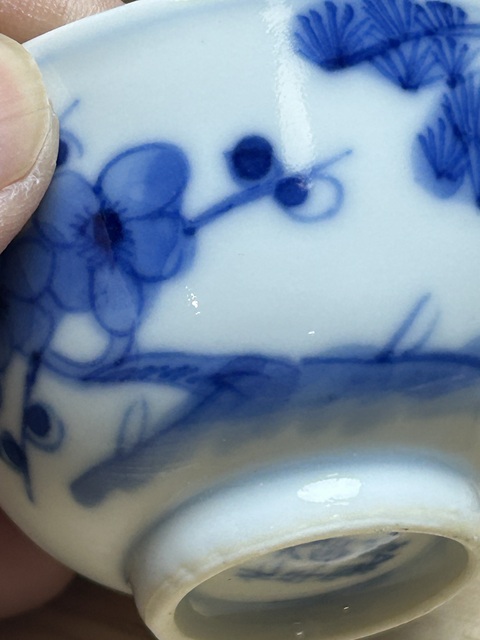 古玩陶瓷日本明治青花歲寒三友杯真品鑒賞圖