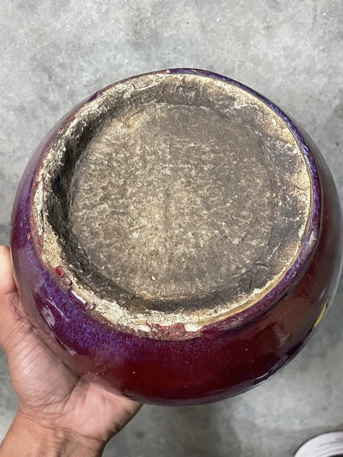 古玩陶瓷清代中期紅釉西瓜罐真品鑒賞圖