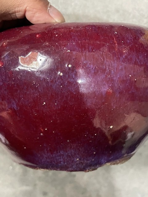 古玩陶瓷清代中期紅釉西瓜罐真品鑒賞圖