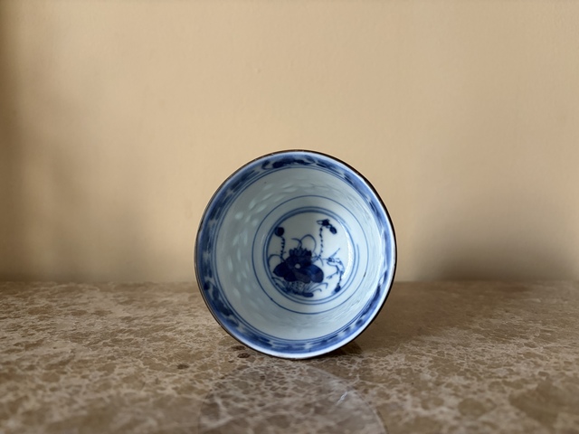 古玩陶瓷青花一鷺蓮科玲瓏瓷杯拍賣，當前價格1180元