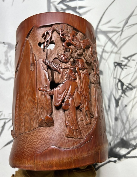 古玩雜項竹刻筆筒真品鑒賞圖