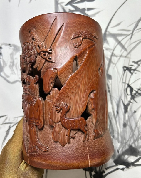 古玩雜項竹刻筆筒真品鑒賞圖