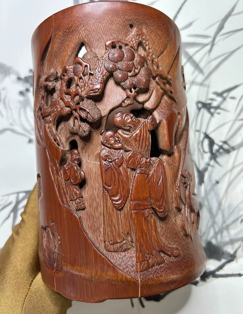 古玩雜項竹刻筆筒真品鑒賞圖
