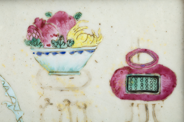 古玩陶瓷清中晚·粉彩博古紋硯屏真品鑒賞圖