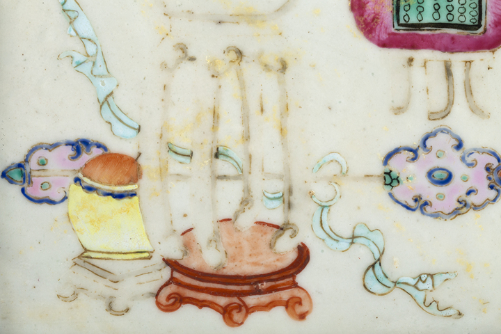 古玩陶瓷清中晚·粉彩博古紋硯屏真品鑒賞圖