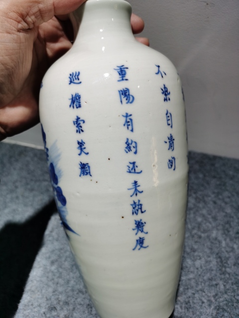 古玩陶瓷青花花卉詩文蘿卜瓶真品鑒賞圖