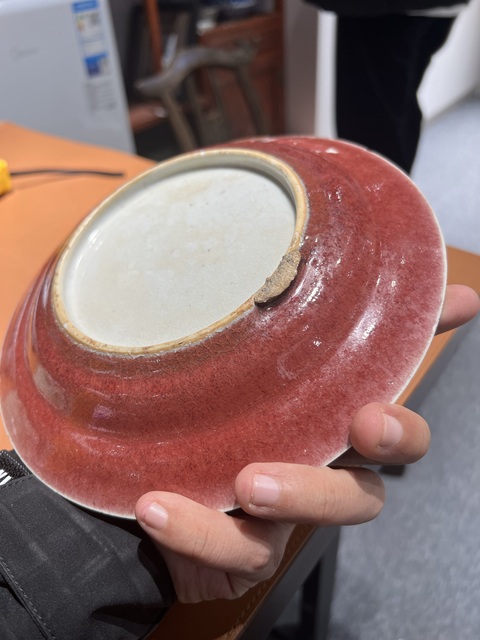古玩陶瓷清中早·紅釉盤 真品鑒賞圖