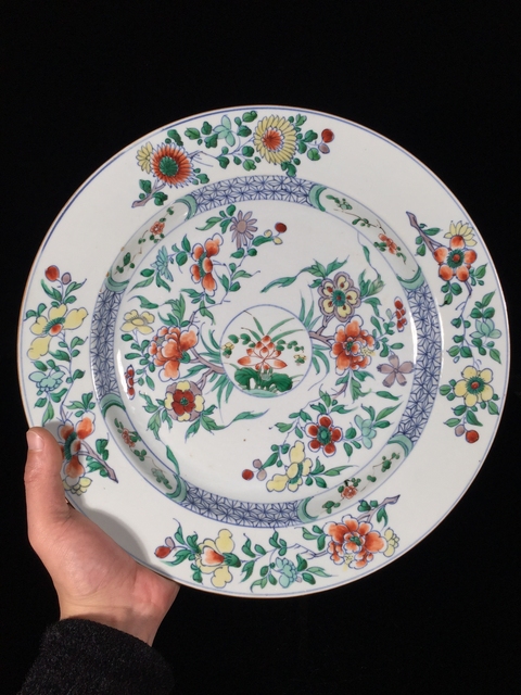 古玩陶瓷青花加彩折腰盤真品鑒賞圖