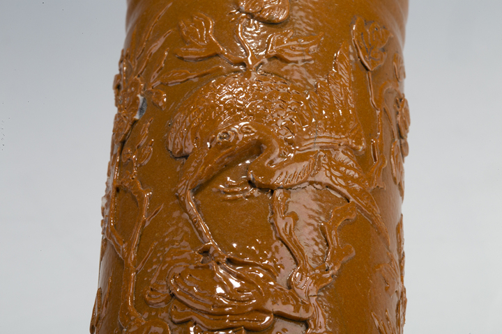 古玩陶瓷晚清民國·黃釉雕瓷花鳥紋香筒真品鑒賞圖