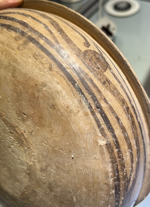 古玩陶瓷有補彩的馬家窯盤真品鑒賞圖