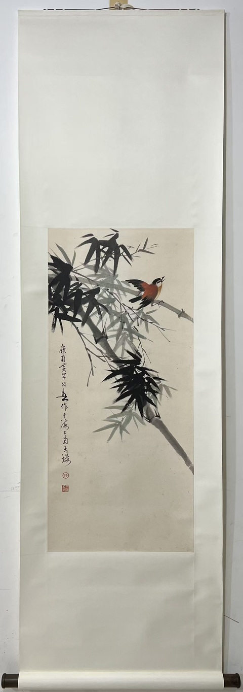 古玩字畫(huà)黃幻吾竹雀圖立軸真品鑒賞圖