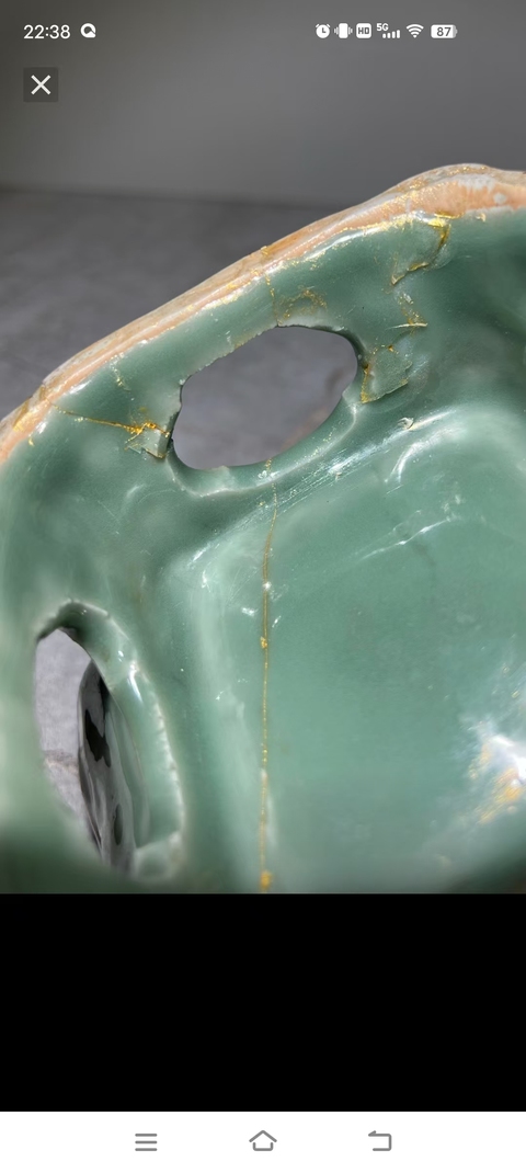 古玩陶瓷青釉四方倭角高足盤真品鑒賞圖