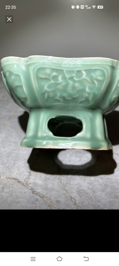 古玩陶瓷青釉四方倭角高足盤真品鑒賞圖