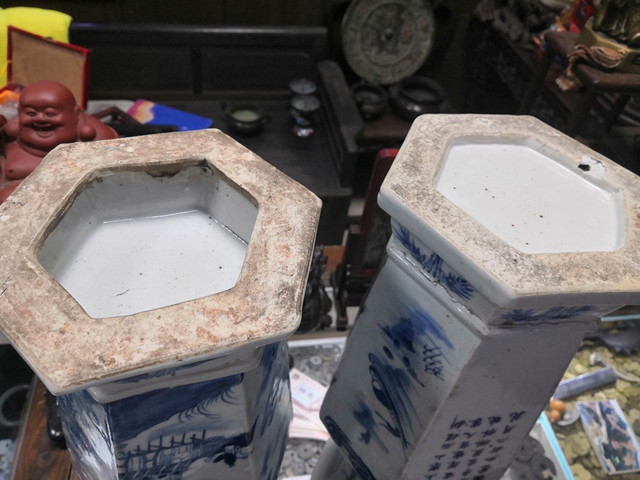 古玩陶瓷光緒青花山水紋六方瓶真品鑒賞圖