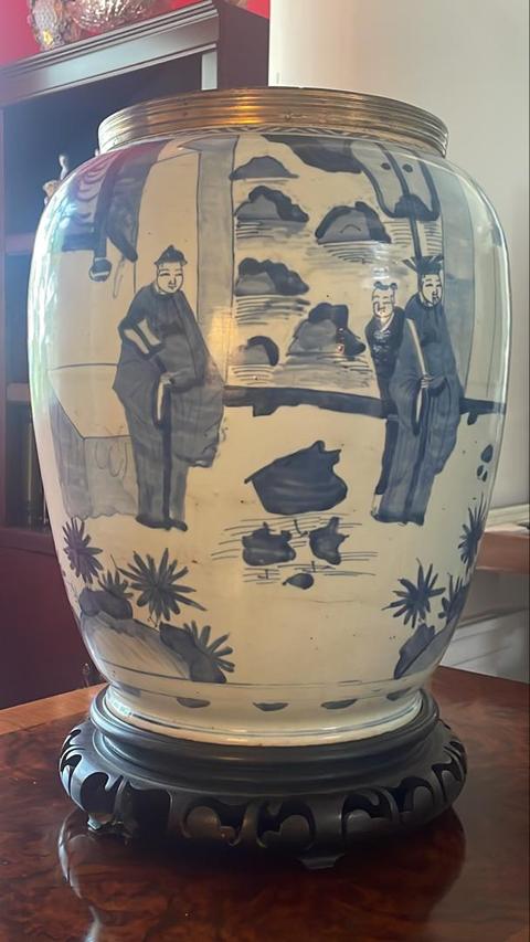 古玩陶瓷清順治 青花人物蓮子罐真品鑒賞圖