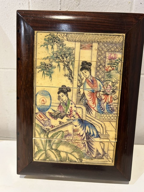 古玩雜項嵌繪人物花鳥紋梳妝盒真品鑒賞圖