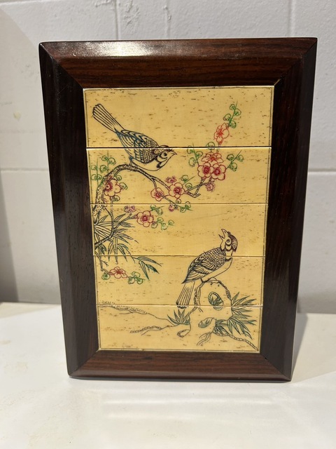 古玩雜項嵌繪人物花鳥紋梳妝盒真品鑒賞圖