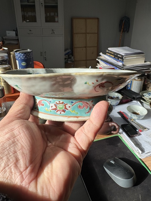 古玩陶瓷鳳凰牡丹紋粉彩花口盤真品鑒賞圖