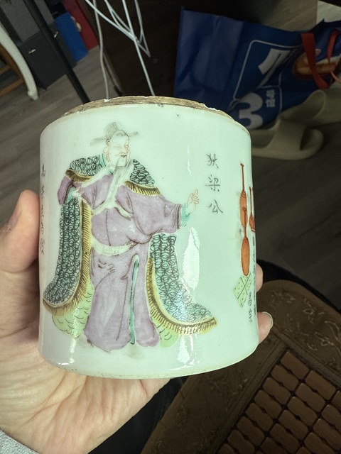 古玩陶瓷粉彩無雙譜人物蓋缸真品鑒賞圖