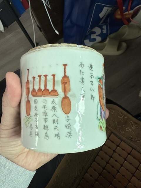 古玩陶瓷粉彩無雙譜人物蓋缸真品鑒賞圖