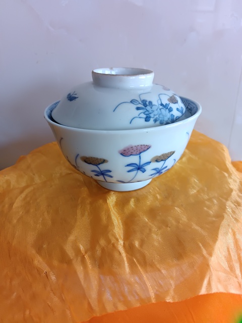 古玩陶瓷睌清民國青花釉里紅花卉紋蓋碗拍賣，當前價格298元