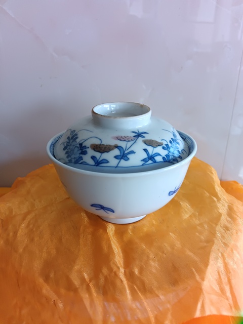 古玩陶瓷睌清民國青花釉里紅花卉紋蓋碗拍賣，當前價格298元